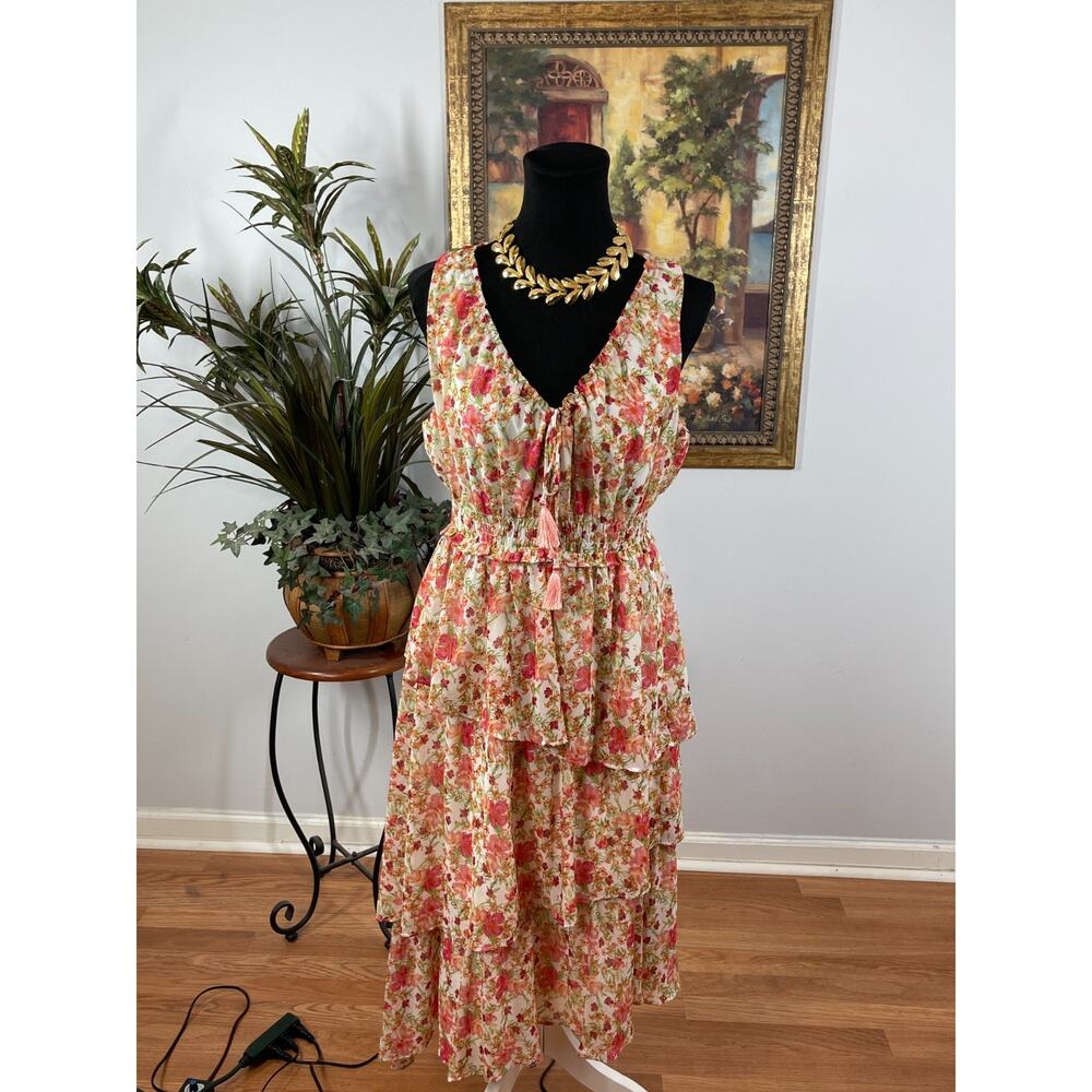 Taylor Maxi Dress Women 8P Floral Smocked Tiers Print Cottagecore Boho Vacation